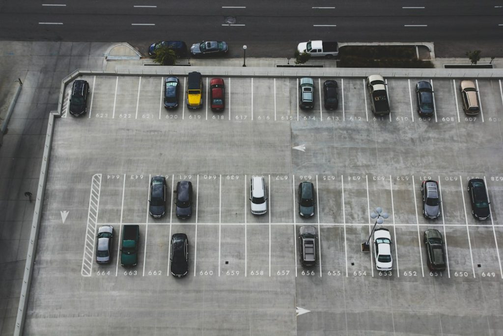 Aerial view of a marked carpark
