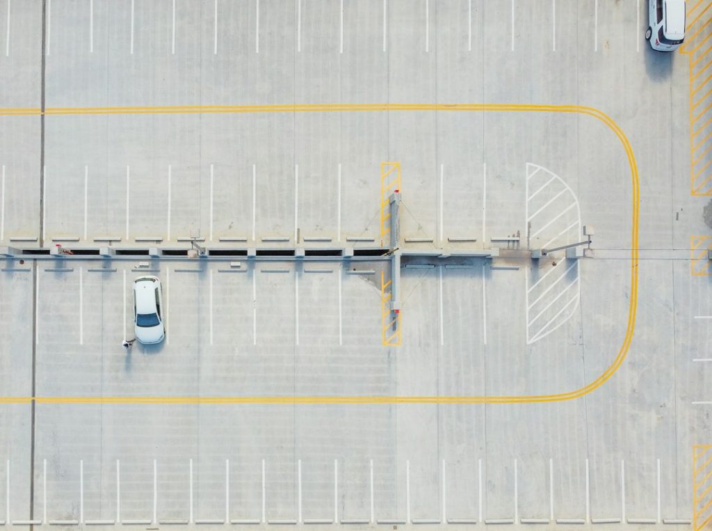 Aerial view of an empty marked carpark
